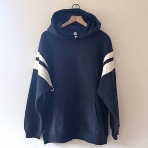 Daily Practice Pullover Hoodie Navy White Stripe Sleeve Women's Size Medium